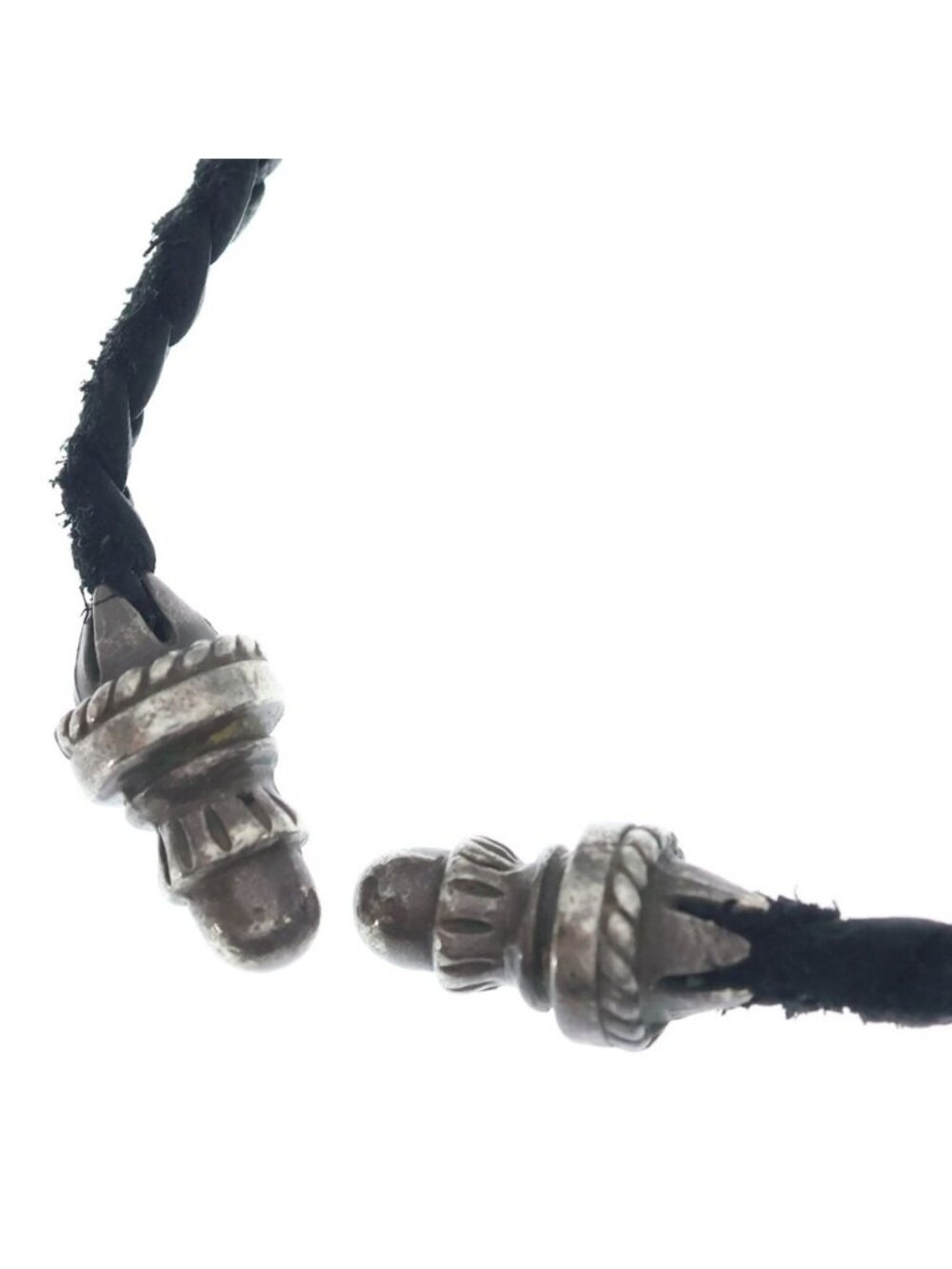 Chrome Hearts Leather Braid Scroll Necklace Black Silver